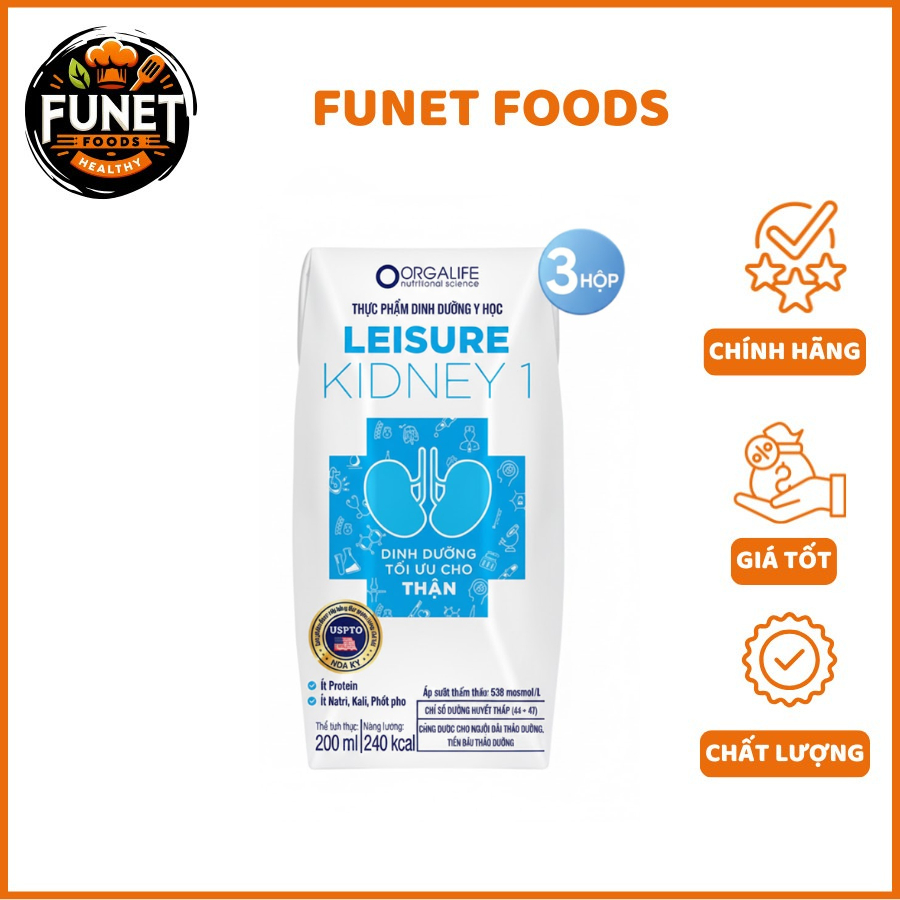 Thực phẩm dinh dưỡng y học Leisure Kidney 1, Lốc 3 hộp (200ml/Hộp)