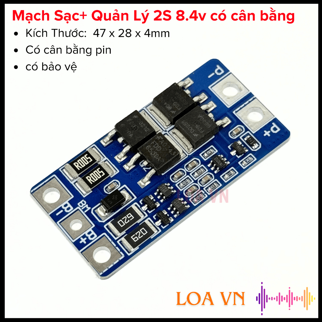 Mạch sạc 2S 7.4v, thích hợp pin 18650  bảo vệ quá dòng, quá tải, cân bằng pin từ LOA VN