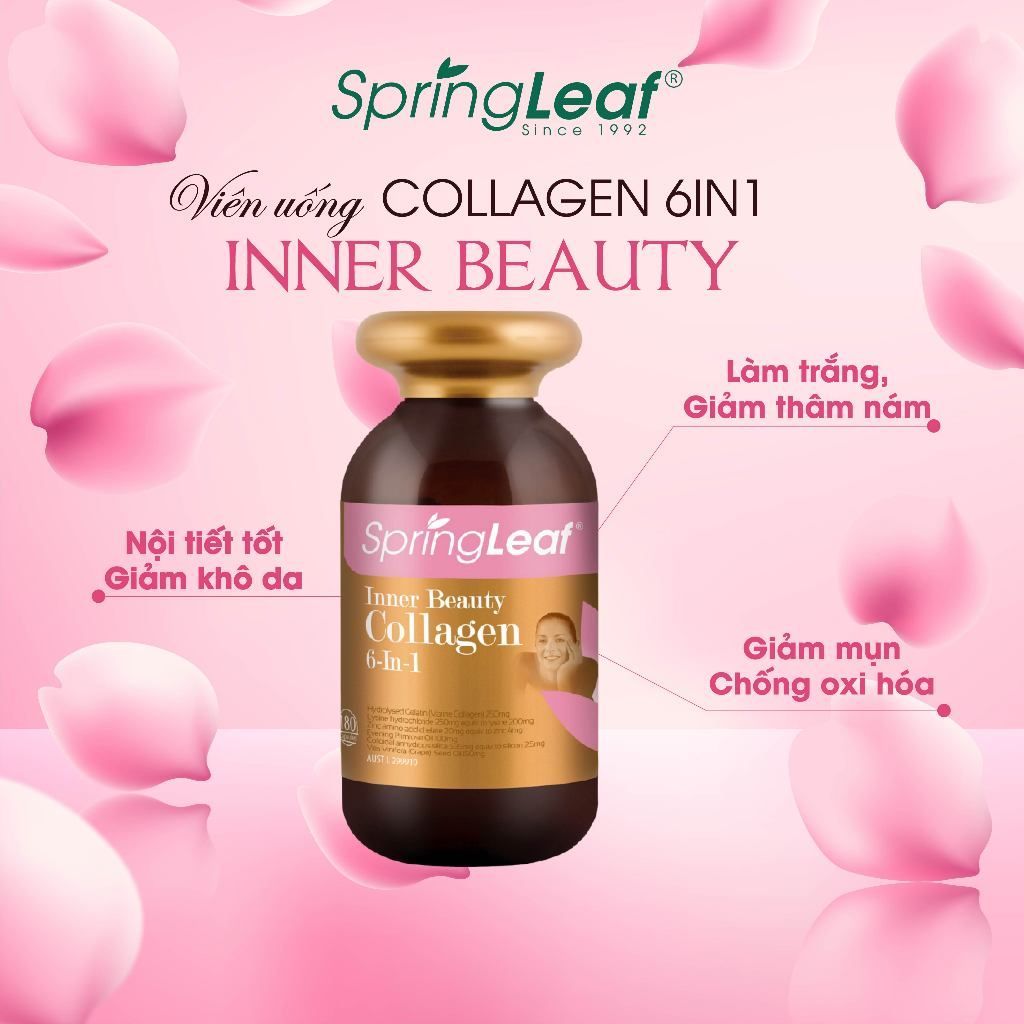 Collagen trẻ hóa làn da Collagen 6 in 1 Inner Beauty SpringLeaf - Lọ 180 viên