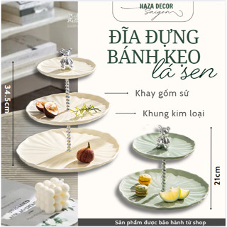  SẴN  Khay đĩa sứ đựng trái Cây 3 tầng trang trí Tết Khay đựng bánh kẹo gốm sứ gấu bạc 