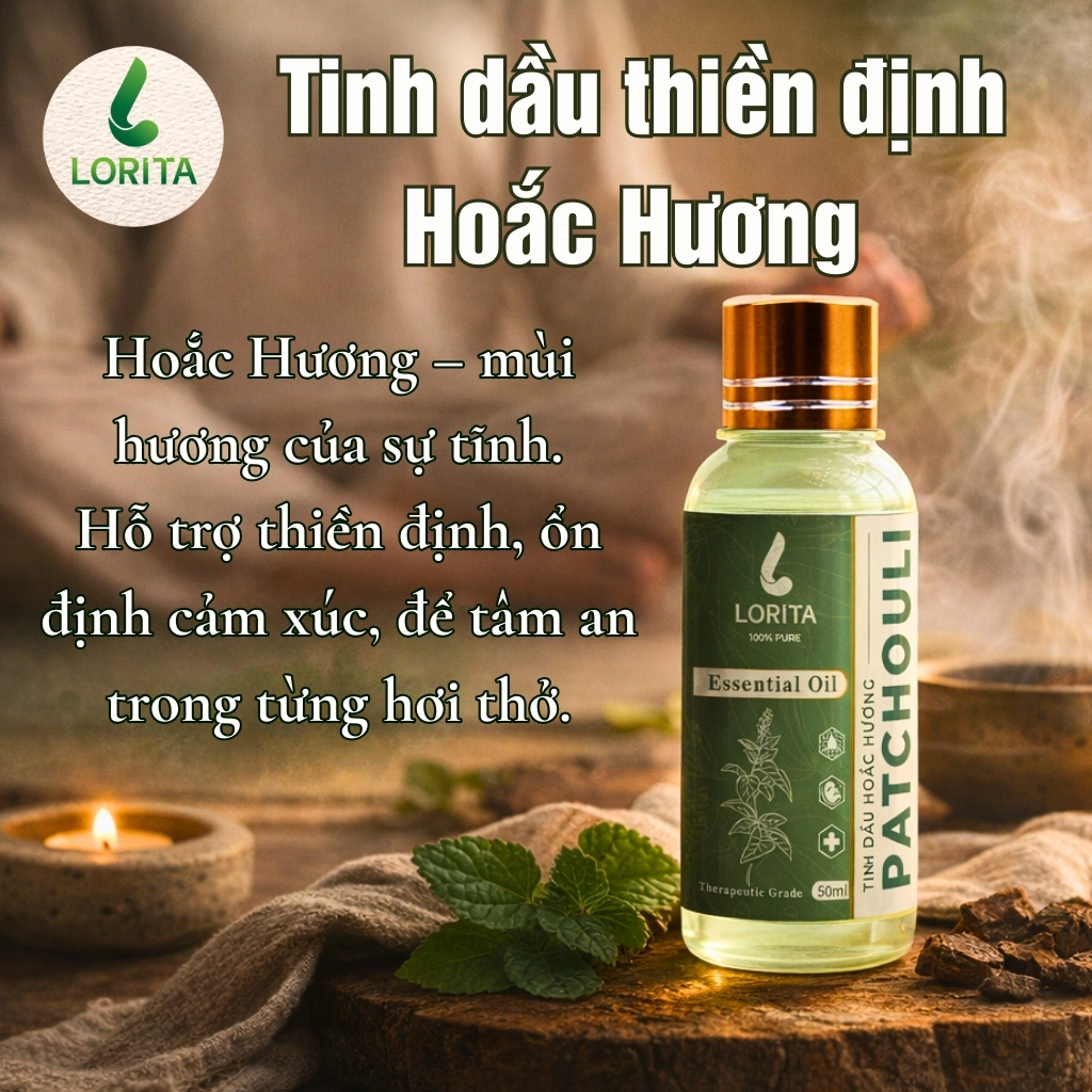 Tinh dầu Hoắc Hương thiền định thiên nhiên LORITA Hương trầm thư giãn an yên khuếch tán thơm phòng #