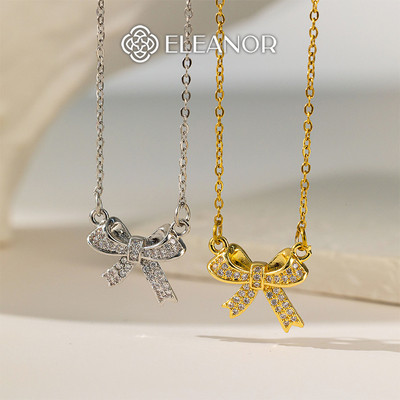 Dây chuyền nữ titan Eleanor Accessories mặt hình nơ đính đá phụ kiện trang sức vòng cổ 11025