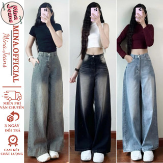  Quần Jean nữ ống rộng CẠP CAO MinaJeans Quần Bò jeans nữ đen xám phong cách Retro Unisex Ulzzang 2025 Calem Club QTD001 