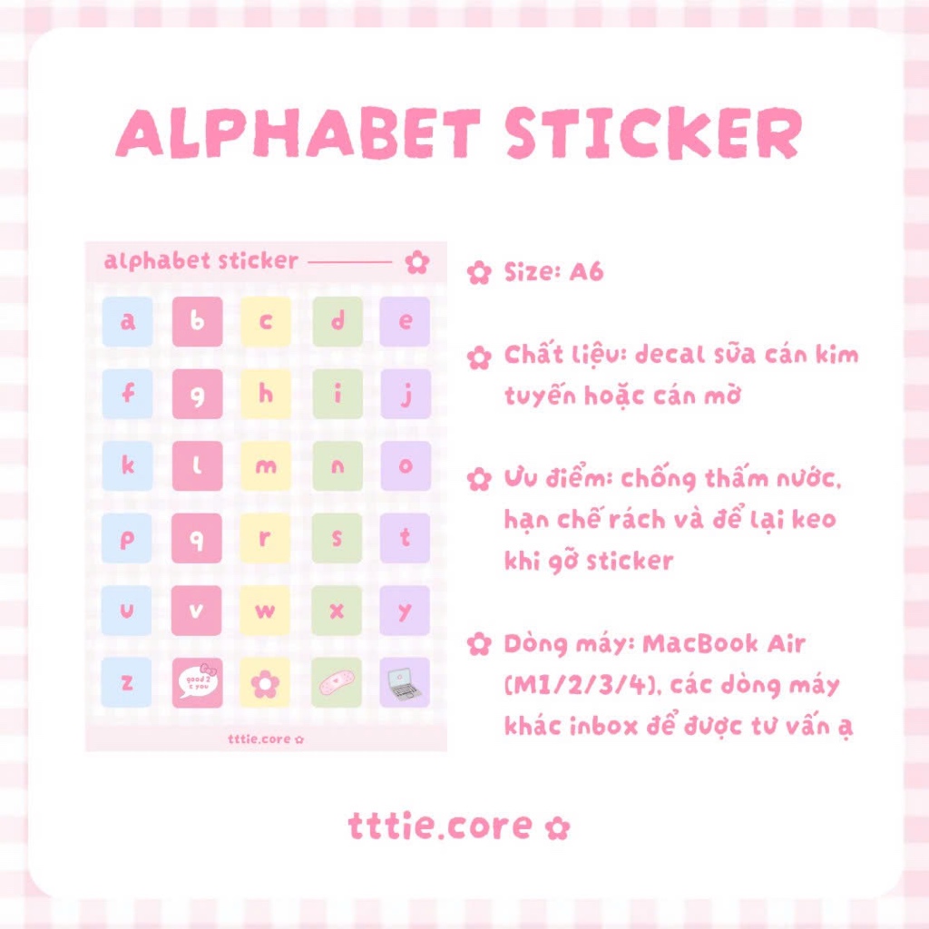 Alphabet Sticker - Sticker bảng chữ cái dán bàn phím Macbook/Laptop