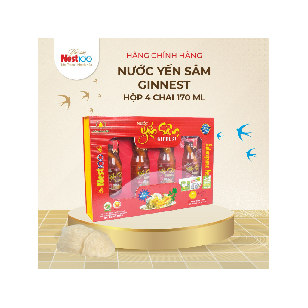 Hộp 4 chai nước yến củ sâm Nest100, 170ml*4 chai, tăng cường sinh lực, bồi bổ sức khoẻ