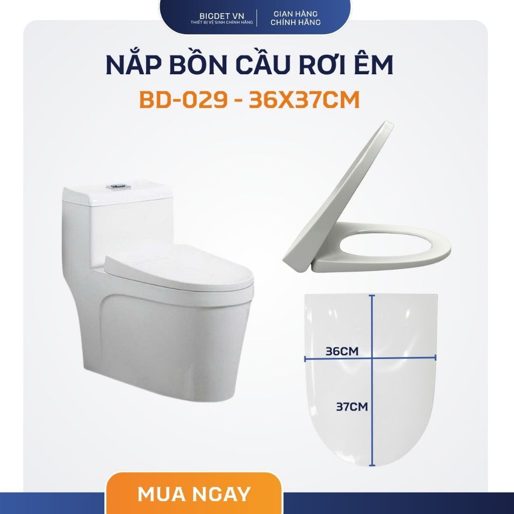 Nắp Bồn Cầu Rơi Êm Kích thước 48x38 Viglacera, Toto, Inax, Bồn Cầu Trung Quốc, Chất Liệu ABS Chống X