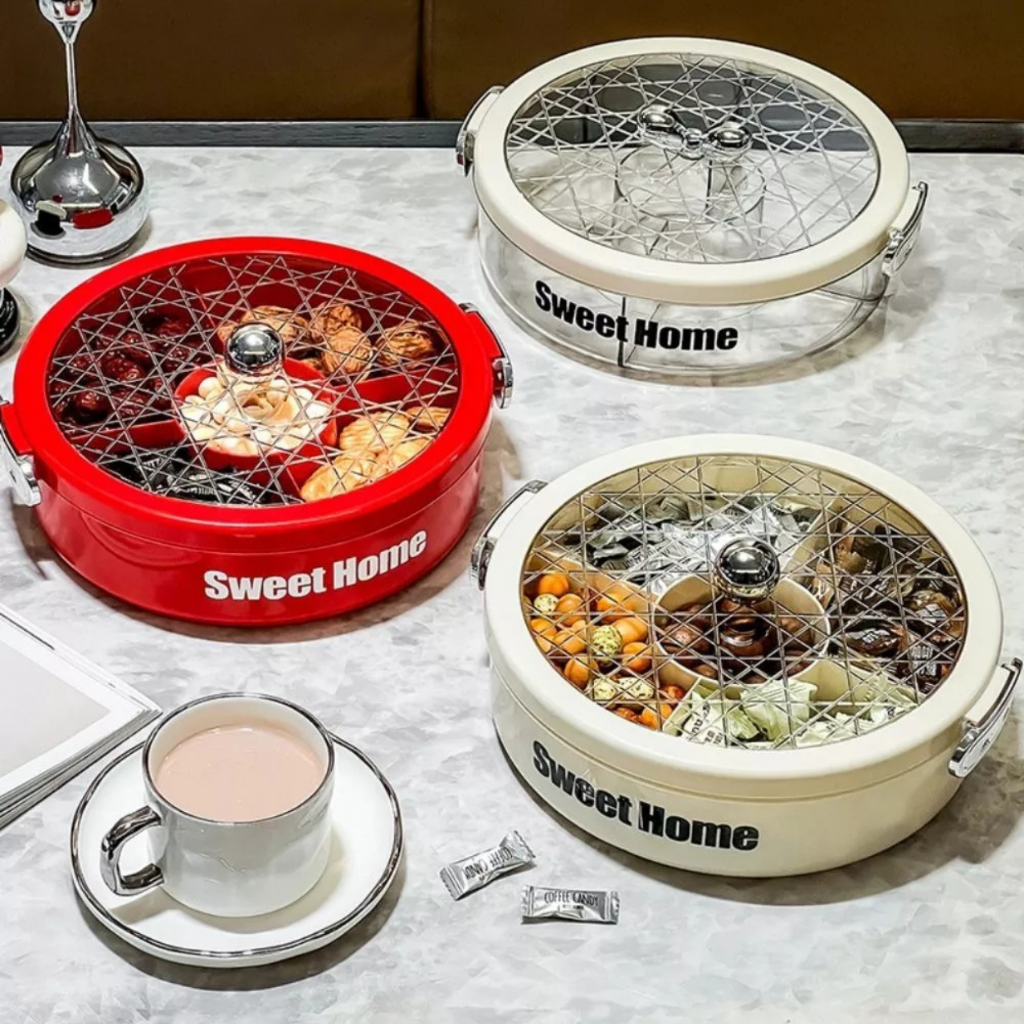 Hộp Đựng Bánh Kẹo Tết Tròn Xoay 360 Độ BIO, Hộp Đựng Chia Nhiều Ngăn Kèm Nắp Siêu Kín,Nhựa Acrylic T