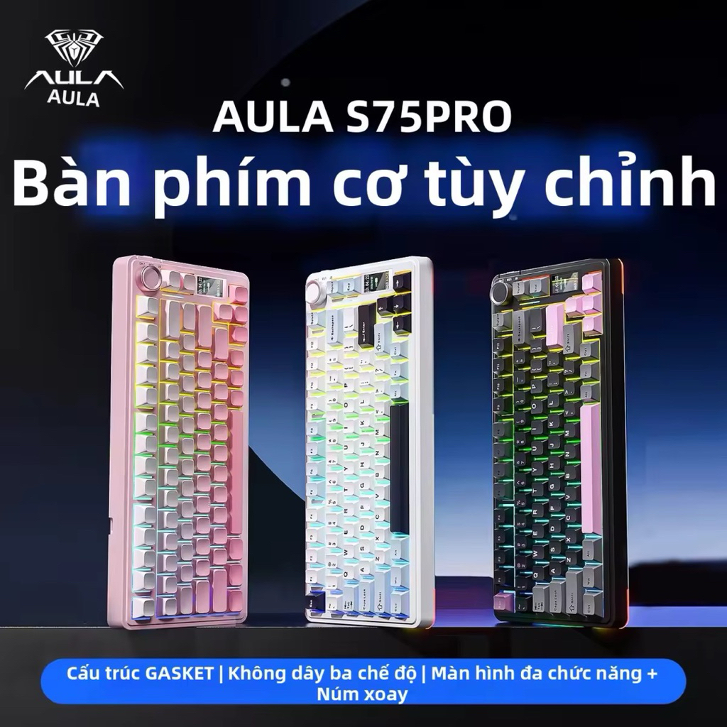 Aula S75 Pro AULA, Hi75c pro, F108pro,F75,gm3,ajazz 159pro | Bàn Phím cơ S75PRO Không Dây 3 Chế Độ (