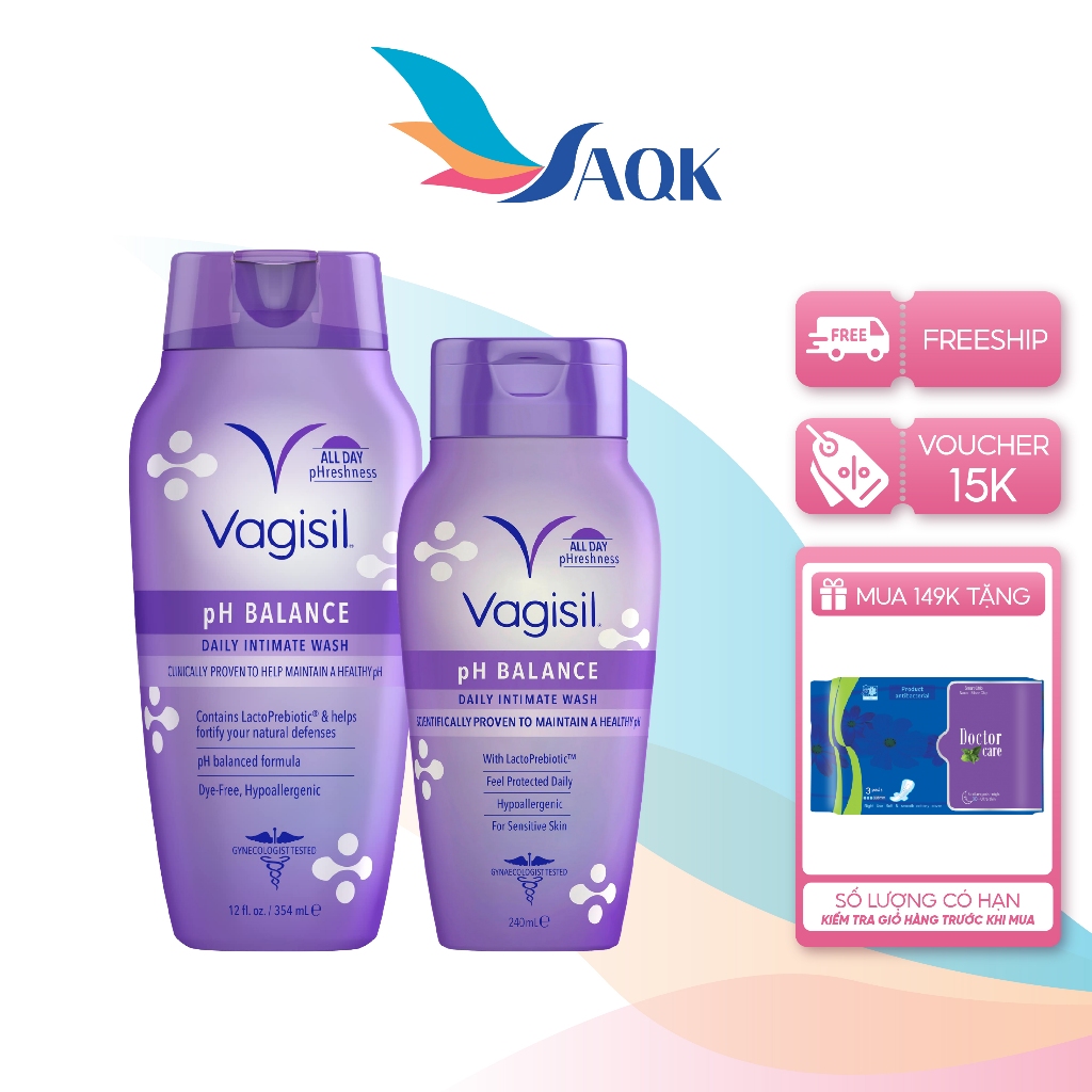 Dung dịch vệ sinh phụ nữ Vagisil pH Balance Daily Intimate Wash (240ml/354ml) - Làm sạch dịu nhẹ và 