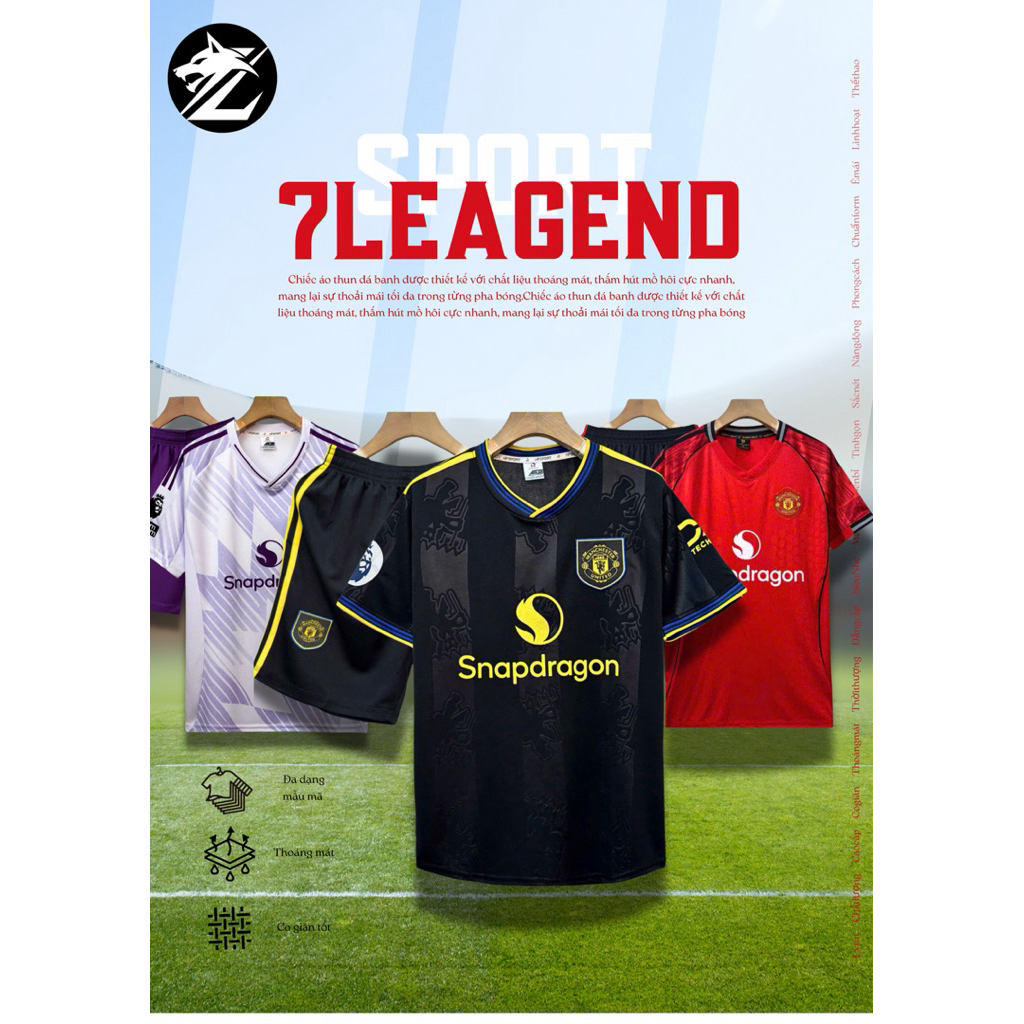 Bộ quần áo bóng đá MU Logo thêu - Vải thun lạnh cao cấp TOP SPORT