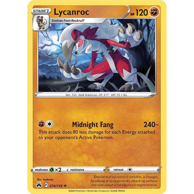 Lycanroc 074/159 Pokemon Card Common
