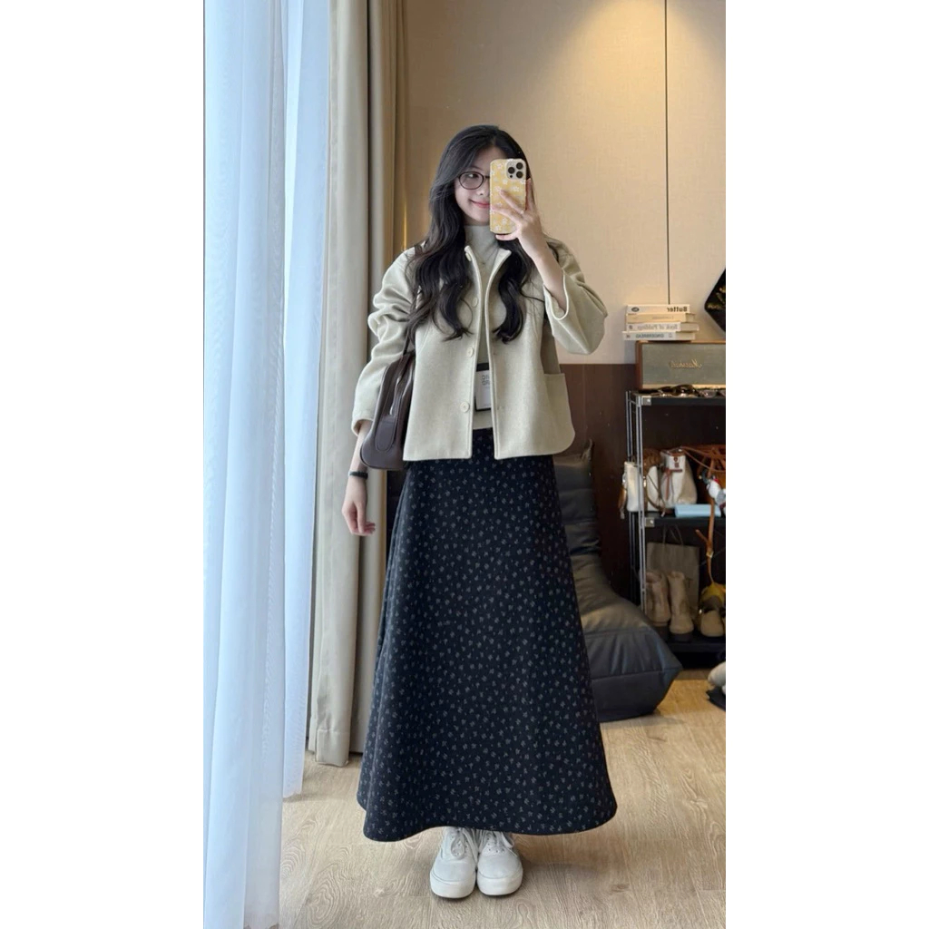 ( Hàng Đẹp, Sẵn Hàng) Chân váy dạ dài lông mềm HOA NHÍ dáng A basic xoè KIU TOP | BigBuy360 - bigbuy360.vn