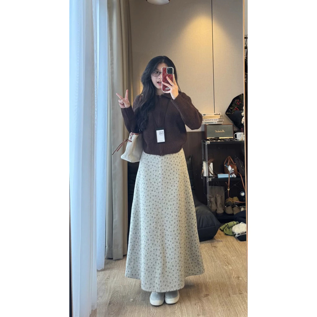 ( Hàng Đẹp, Sẵn Hàng) Chân váy dạ dài lông mềm HOA NHÍ dáng A basic xoè KIU TOP | BigBuy360 - bigbuy360.vn