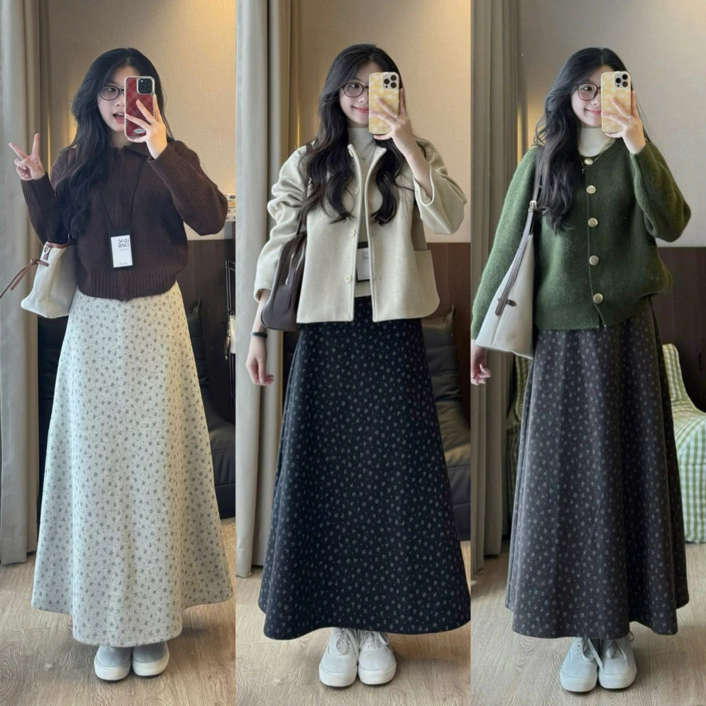 ( Hàng Đẹp, Sẵn Hàng) Chân váy dạ dài lông mềm HOA NHÍ dáng A basic xoè KIU TOP | BigBuy360 - bigbuy360.vn