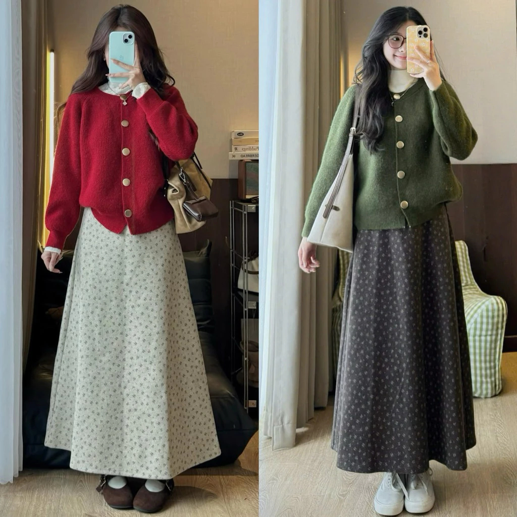 ( Hàng Đẹp, Sẵn Hàng) Chân váy dạ dài lông mềm HOA NHÍ dáng A basic xoè KIU TOP | BigBuy360 - bigbuy360.vn