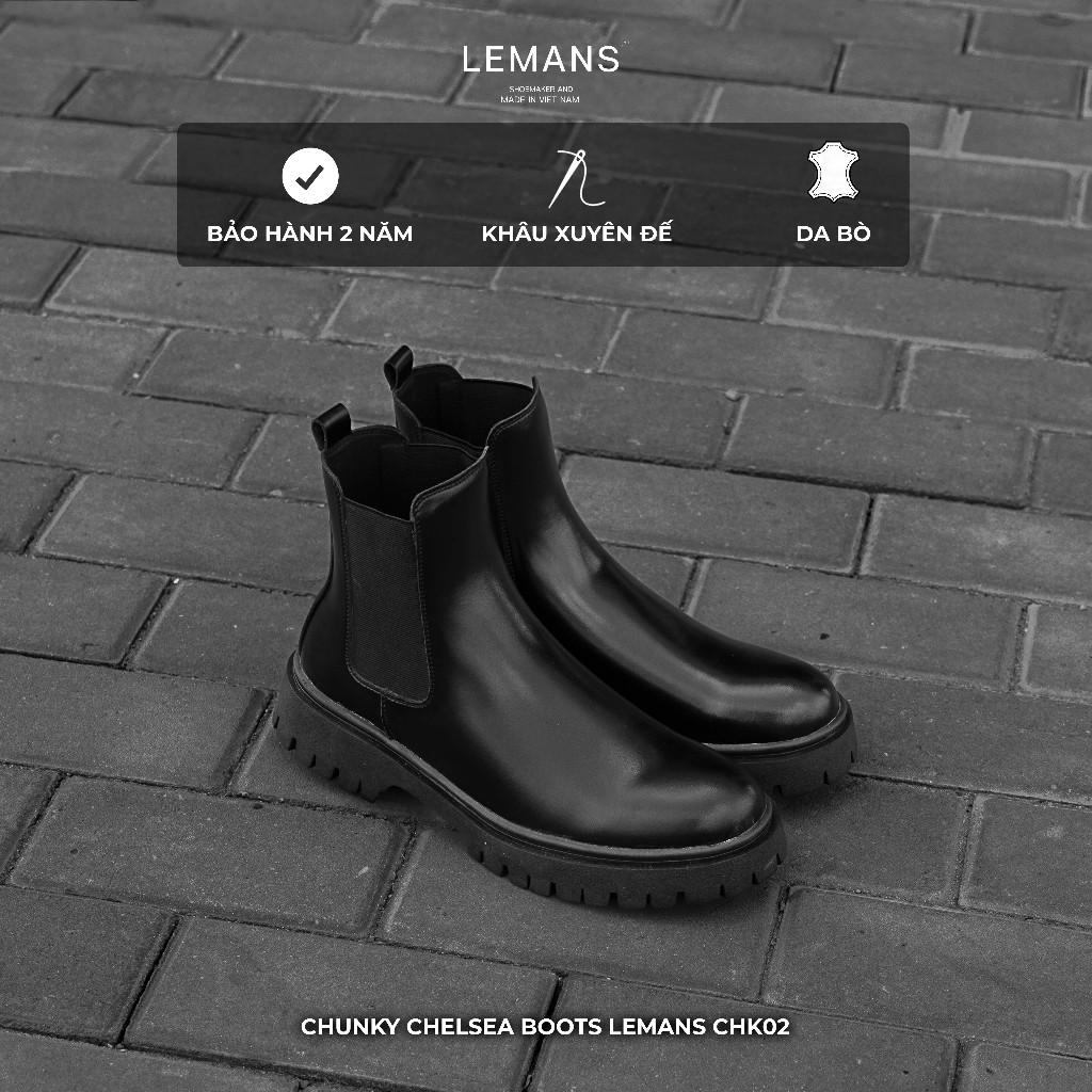 Giày da bò nguyên tấm Chunky Chelsea Boots LeMans CHK02 - Bảo hành 24 tháng toàn quốc