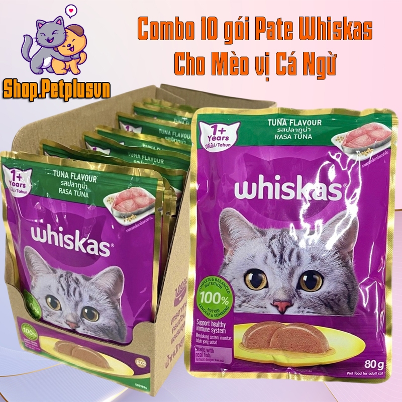 Thức Ăn Cho Mèo Whiskas Vị Cá Ngừ - Pouch Cho Mèo Trên 1 Tuổi (Hộp 10 Gói) - Dinh Dưỡng Thơm Ngon