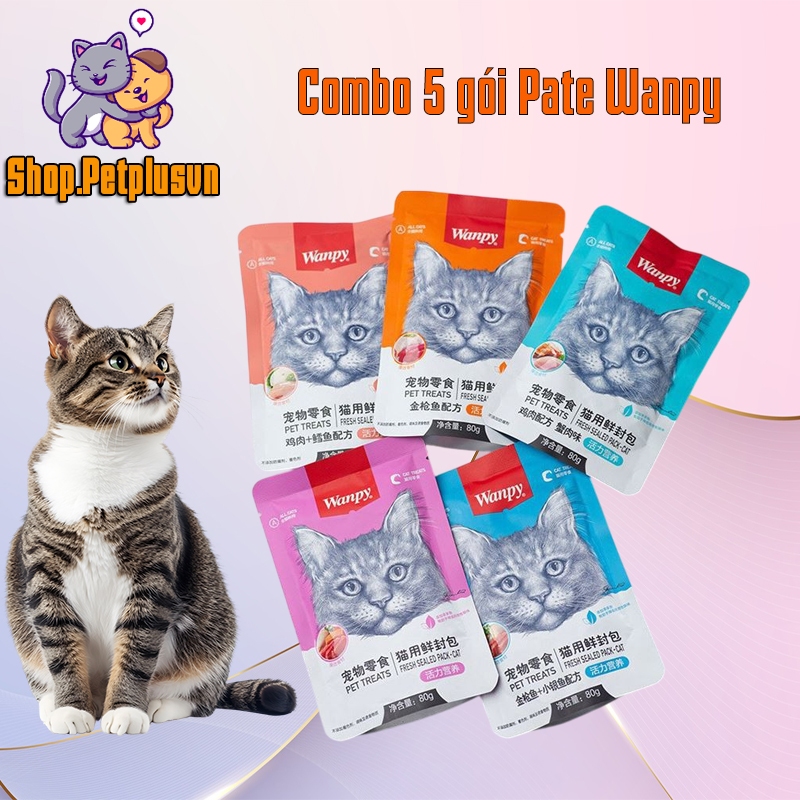 Combo Pate Wanpy cao cấp cho mèo gói 80g