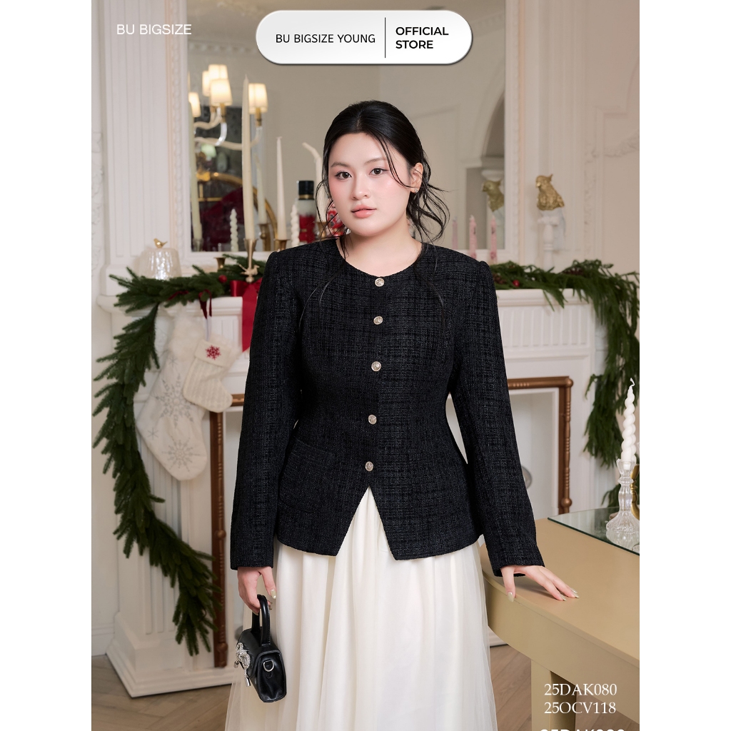 Áo tweed peplum BIGSIZE (55kg đến 95kg) – 25DAK080 - [BU Bigsize Young]