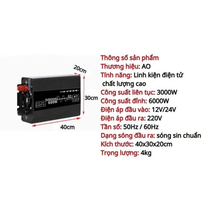 Bộ Đổi Điện Sin Chuẩn AO 6000W 12V/24V sang 220V