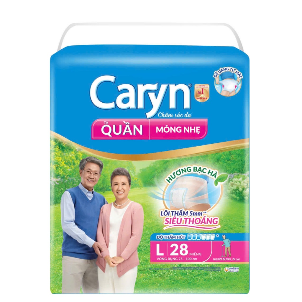 Tả/Bỉm người già CARYN dạng quần mỏng thoáng đủ size M32/ L28/ XL24/XL12+2-Baby Miki LA
