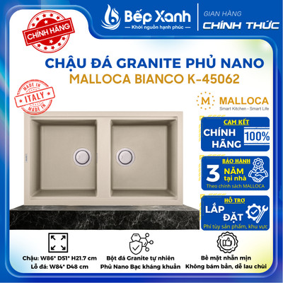 [FREESHIP HCM] Chậu Rửa Chén Malloca Bianco K-45062 - Màu kem - Phủ nano kháng khuẩn