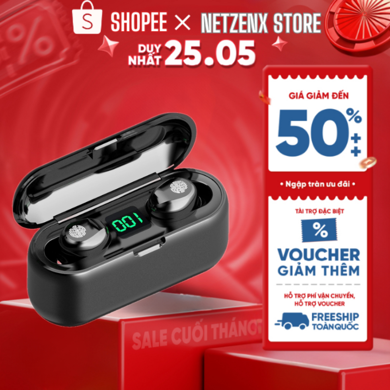 Tai Nghe F9  Không Dây Kiêm Sạc Dự Phòng, Chống Ồn Bản Quốc Tế  - New Fullbox