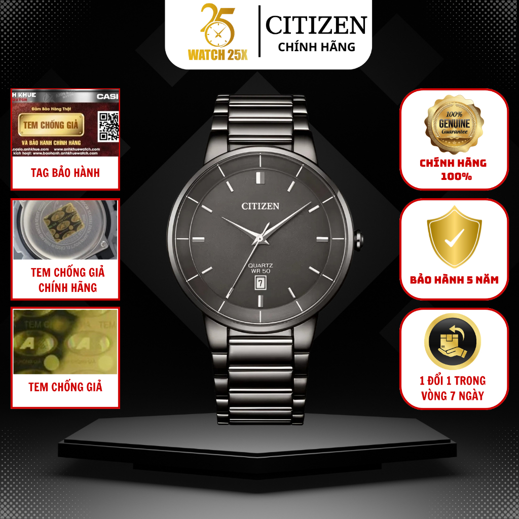 Đồng Hồ Citizen BI5127-51H Watch25x Thép Không Gỉ Mạ Ion Đen Thiết Kế Tối Giản Sang Trọng Nam Tính