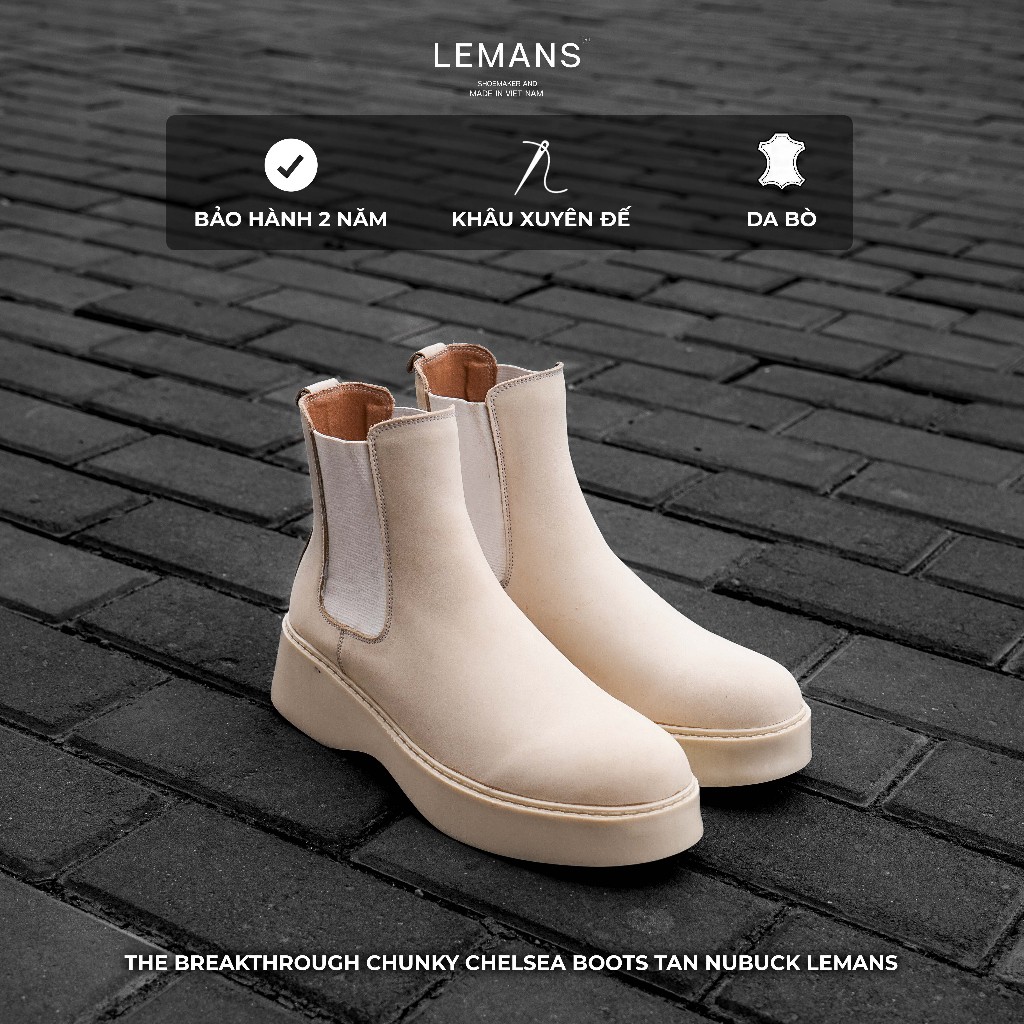The Breakthrough Chunky Chelsea Boots Tan da Nubuck Lemans - Bảo hành chính hãng 24 tháng toàn quốc