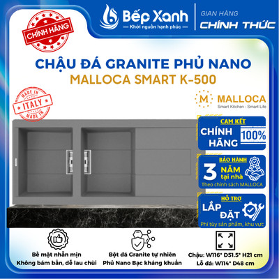 [FREESHIP HCM] Chậu Rửa Chén Granite Malloca SMART K-500 - Phủ Nano Kháng Khuẩn - Xuất Xứ Ý