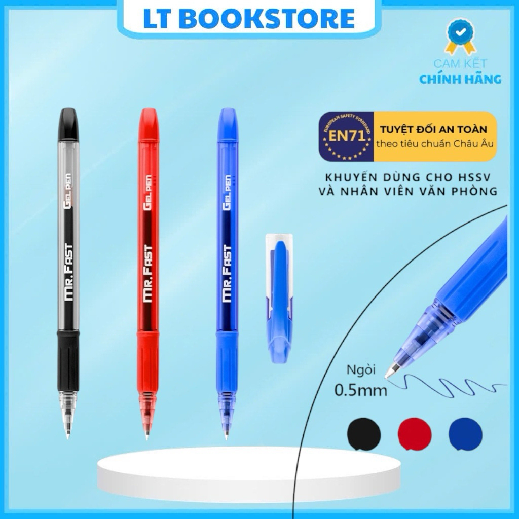 Combo 1/3/5 Bút gel Mr.Fast G24 nét 0.7mm, mực xanh/đỏ/đen, mực đậm, viết êm - LT BookStore