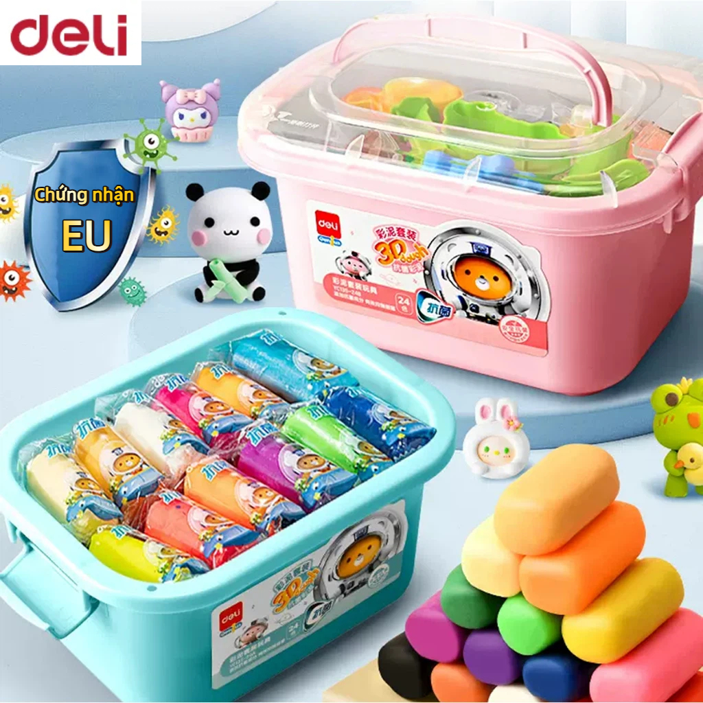 Đất Nặn Deli Chuẩn EU – Đất Nặn Trẻ Em, Đồ Chơi Sáng Tạo, 12/24 Màu, Không Mùi, Kèm Khuôn