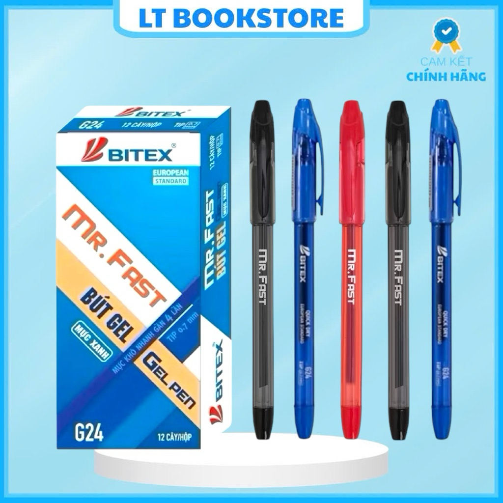 COMBO 3/6/12 Bút gel Mr.Fast G24 nét 0.7mm, mực xanh/đỏ/đen, mực đậm, viết êm - LT BookStore