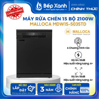 Máy rửa chén độc lập 15 bộ Malloca MDW15-5035TD - Đứng độc lập (hoặc lắp âm tủ) - Bảo Hành 3 Năm