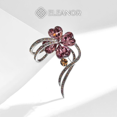 Ghim cài áo nam nữ Eleanor Accessories hình cỏ 4 lá đính đá trâm cài áo phụ kiện thời trang 11185