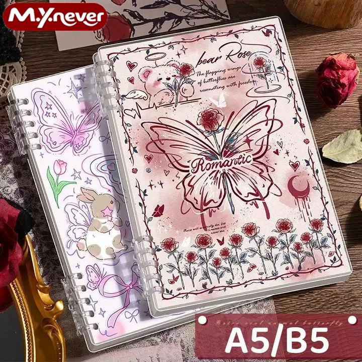 MUYUAN Sổ Tay B5 120 Trang – Sổ Còng A5 Thay Ruột Được, Bìa Họa Tiết Bướm Cho Học Sinh