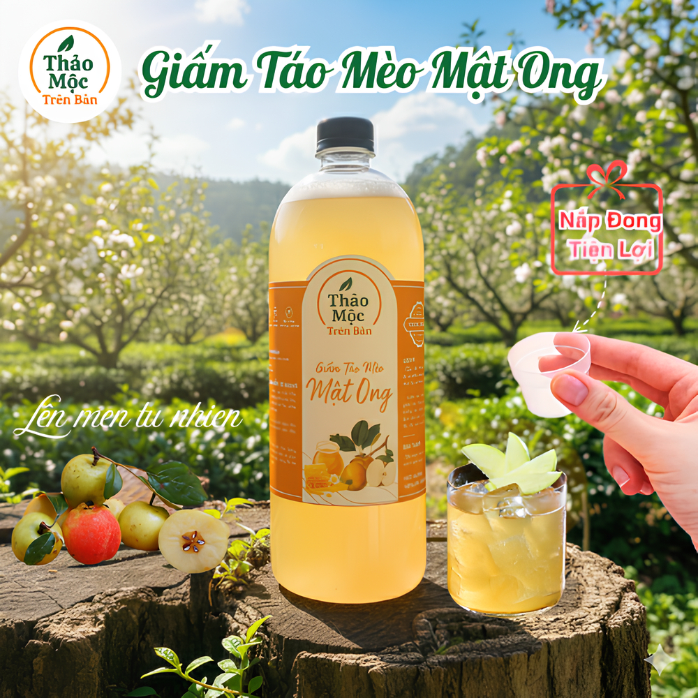 Giấm táo mèo mật ong, dấm táo giảm cân hữu cơ chai 500ml, 1lít nguyên liệu táo mèo sạch Yên Bái