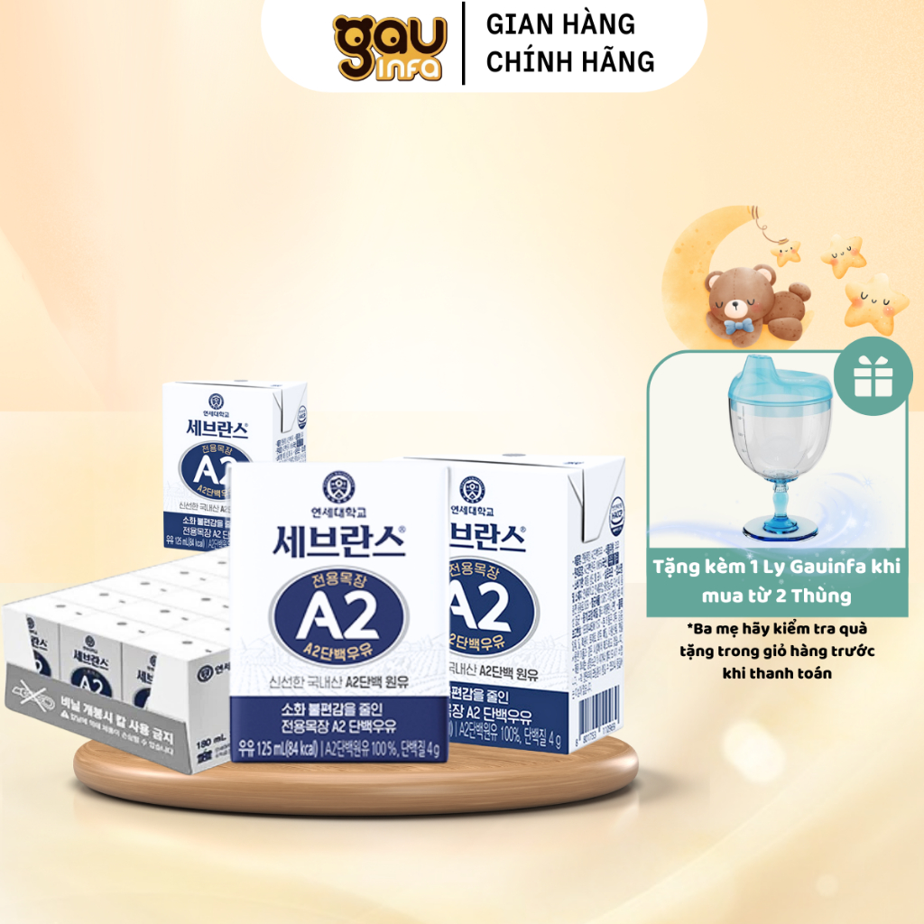Sữa tươi A2 Yonsei Hàn quốc nguyên chất từ đạm A2 hỗ trợ phát triển não bộ cho bé hộp 125ml SP000505