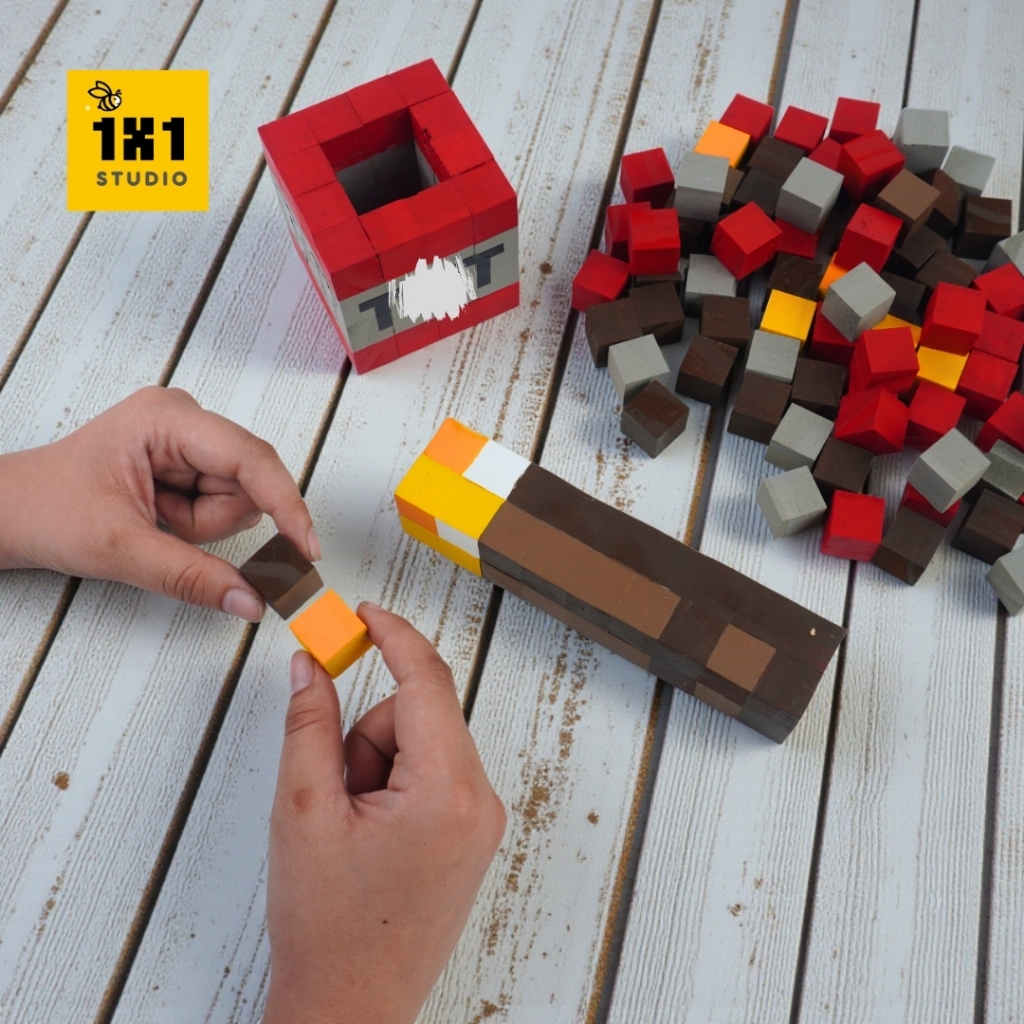 Bộ Lắp Ghép Minecraft: Đuốc, Khối Cỏ, Hoa Tulip, Khối NT - Minecraft Torch, Grass Block