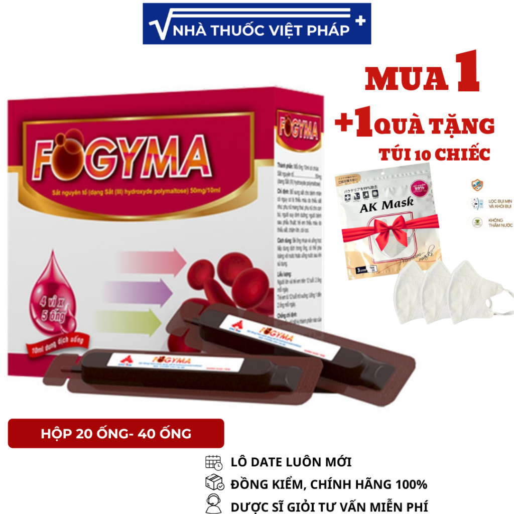 Fogyma Sắt Nước Hữu Cơ. Giúp bổ sung Sắt cho người thiếu hụt sắt. Hộp 20-40 ống