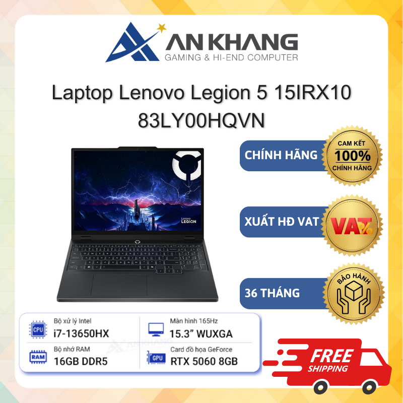 Laptop Lenovo Legion 5 15IRX10 83LY00HQVN (i7-13650HX, 16GB, 512GB SSD, RTX 5060 8GB,15.3" WUXGA) Ch