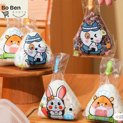 Túi đựng cơm nắm tam giác dùng 1 lần, set 98–100 túi sạch và tiện mang theo