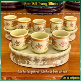  Bộ Kỷ Chén Nước Chén Thờ Cúng Bát Tràng Men Ngà Vàng Kim - Họa tiết Rồng Dáng Cong 