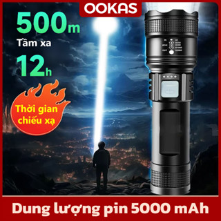 OOKAS Đèn pin Led siêu sáng USB có thể sạc lại Đèn pin có thể phóng to với cho cắm trại ngoài trời