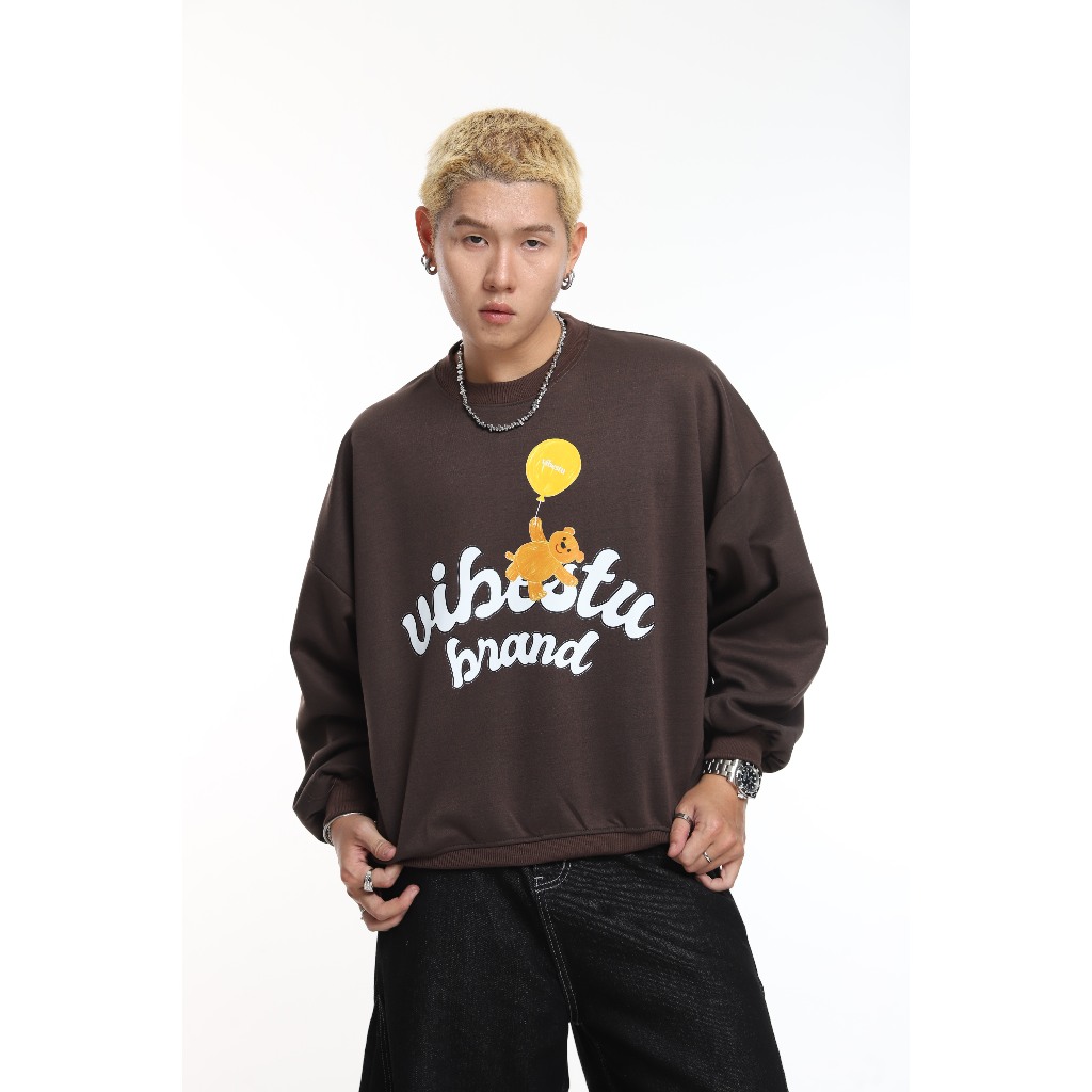 Áo Sweater Nỉ 2 Da  VIBESTU " Bear and Ball  " Boxy Tay Dơi Unisex Nam Nữ | BigBuy360 - bigbuy360.vn