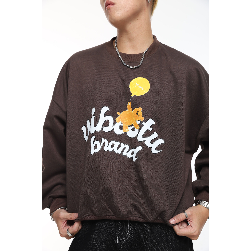 Áo Sweater Nỉ 2 Da  VIBESTU " Bear and Ball  " Boxy Tay Dơi Unisex Nam Nữ | BigBuy360 - bigbuy360.vn