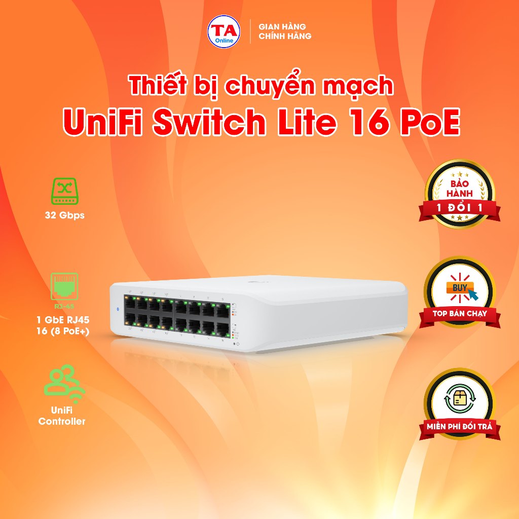 Thiết bị chuyển mạch Ubiquiti UniFi Switch Lite 16 PoE (USW-Lite-16-PoE)
