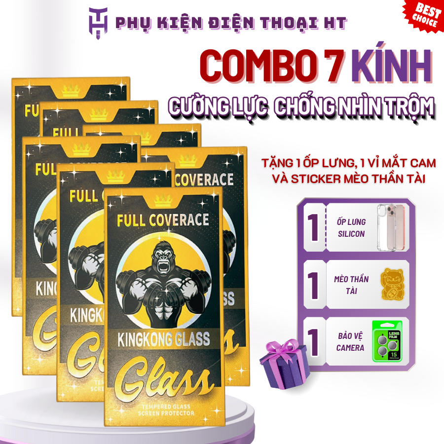 COMBO 7 Kính cường lực chống nhìn trộm có khung tự dán KK cho IP 7/8/X/11/12/13/14/15/16 Promax