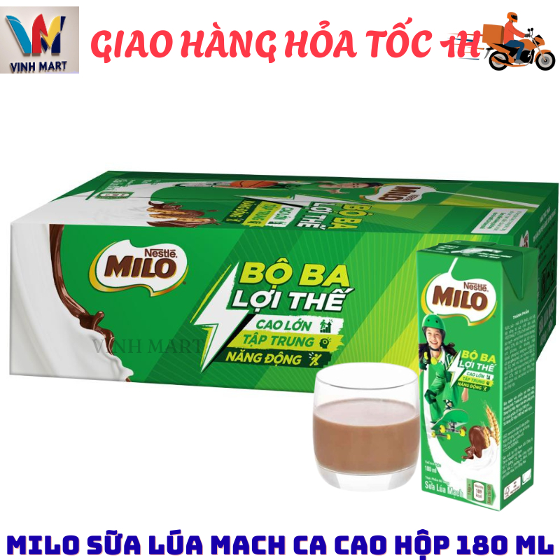 Milo Sữa Lúa Mạch Có Đường 1 Thùng 48 Hộp 180 Ml