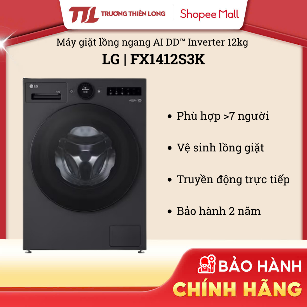 FX1412S3K - Máy Giặt Lồng Ngang LG AI DD™ Inverter 12kg Màu Đen FX1412S3K
